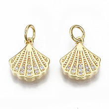 Honeyhandy Brass Micro Pave Clear Cubic Zirconia Charms, with Jump Rings, Nickel Free, Shell Shape, Real 16K Gold Plated, 12.5x11x2.5mm, Jump Ring: 5x0.8mm, 3.4mm inner diameter