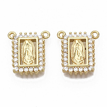 Honeyhandy Brass Micro Pave Cubic Zirconia Pendants, Nickel Free, Rectangle with Virgin Mary, Clear, Real 16K Gold Plated, 16x14.5x2.5mm, Hole: 1mm