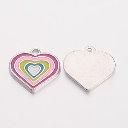 Honeyhandy Alloy Enamel Pendants, Heart, Platinum, Colorful, Lead Free & Cadmium Free & Nickel Free, about 18mm long,17.5mm wide,1.5mm thick,hole:2mm