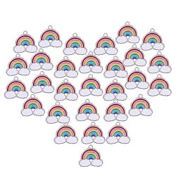 NBEADS 100Pcs Alloy Enamel Pendants, Rainbow, Platinum, Colorful, 19.5x20x2mm, Hole: 2mm