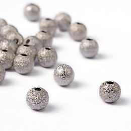 Honeyhandy Brass Textured Beads, Nickel Free, Round, Platinum Color , Size: about 6mm in diameter, hole: 1mm