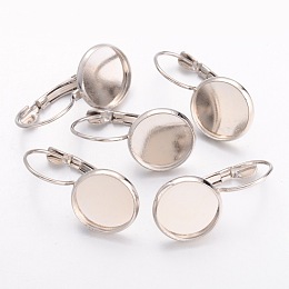 Honeyhandy Brass Leverback Earring Findings, Lead Free, Cadmium Free and Nickel Free, Platinum Color, Size: about 14mm wide, 24mm long, Tray: 12mm inner diameter.