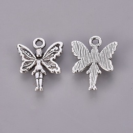 Honeyhandy Tibetan Style Alloy Pendants, Lead Free, Cadmium Free and Nickel Free, Fairy, Antique Silver, 19.5mm long, 15mm wide, 2mm thick, hole: 2mm