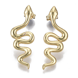 Honeyhandy Brass Dangle Stud Earrings, with Ear Nuts, Nickel Free, Snake, Real 18K Gold Plated, 31.5x12mm, Pin: 0.8mm