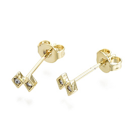 Honeyhandy Brass Micro Pave Clear Cubic Zirconia Stud Earrings, with Ear Nuts, Nickel Free, Rhombus, Real 16K Gold Plated, 4x5mm, Pin: 0.8mm