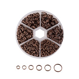 Honeyhandy 1 Box Iron Split Rings, Double Loops Jump Rings, 4mm/5mm/6mm/7mm/8mm/10mm, Nickel Free, Red Copper