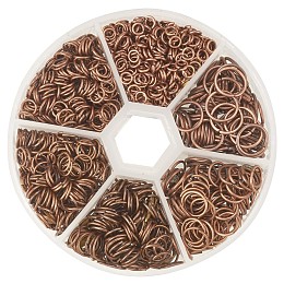 PandaHall Elite 1 Box Red Copper Iron Plated Jump Rings Diameter 4mm to 10mm Jewelry Connectors Chain Links Nickel Free, about 1745pcs/box