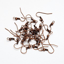 Honeyhandy 50Pcs Iron Earring Hooks, Ear Wire, with Horizontal Loop, Cadmium Free & Nickel Free & Lead Free, Red Copper, 18x0.8mm, Hole: 2mm, 22 Gauge, Pin: 0.6mm