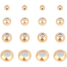 BENECREAT 40pcs Mixed Size Gold Plated Rubber Spacer Stopper Bead Charm 18K Gold Plated Beads for Bracelets Jewelry Makings