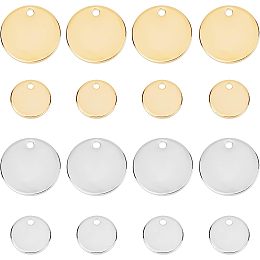 BENECREAT 48Pcs 18K Gold Plated Flat Round Blank Pendants, 4 Styles Coin Disc Charm for DIY Necklace Bracelet Jewelry Making Accessories