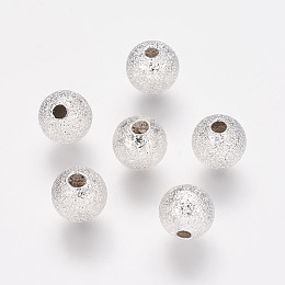 Honeyhandy Brass Textured Beads, Round, Nickel Free, Silver Color Plated, about 6mm in diameter, hole: 1mm