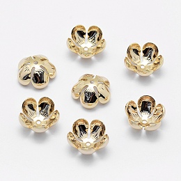 Honeyhandy 5-Petal Brass Caps, Long-Lasting Plated, Real 18K Gold Plated, Nickel Free, Flower, 13.5x6mm, Hole: 1mm