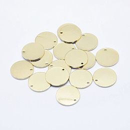 Honeyhandy Brass Pendant, Long-Lasting Plated, Real 18K Gold Plated, Nickel Free, Flat Round, 16x1mm, Hole: 1.5mm