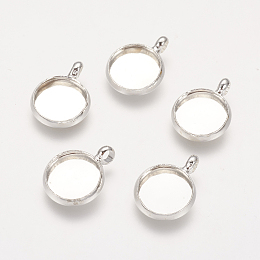 Honeyhandy Brass Pendant Cabochon Settings, Plain Edge Bezel Cups, Nickel Free, Silver Color Plated, Tray: 10mm, 12x2mm, Hole: 3mm