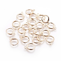 Honeyhandy Brass Huggie Hoop Earring Findings, with Horizontal Loop, Nickel Free, Real 18K Gold Plated, 14.5x11.5x2mm, Hole: 1.8mm, Pin: 0.8mm