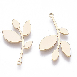 Honeyhandy Brass Pendants, Nickel Free, Leafy Branches, Real 18K Gold Plated, 24x14x1mm, Hole: 1.2mm