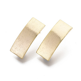 Honeyhandy Brass Stud Earring Findings, with Loop, Nickel Free, Textured, Rectangle, Real 18K Gold Plated, 25.5x10mm, Hole: 2mm, Pin: 0.7mm