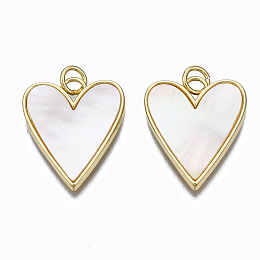 Honeyhandy Brass Pendants, with Shell and Jump Rings, Nickel Free, Heart, Real 16K Gold Plated, 21x17.5x2mm, Hole: 3mm