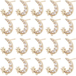 NBEADS 5 Pairs Cubic Zirconia Stud Earrings, Brass Earring Findings with 304 Stainless Steel Ear Nut for Earring Making- Real 18K Gold Plated