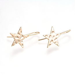 Honeyhandy Brass Earring Hooks, Star, Nickel Free, Real 18K Gold Plated, 32x20x4mm, Hole: 1.8mm, 20 Gauge, Pin: 0.8mm