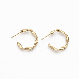 Honeyhandy Semicircular Brass Stud Earrings, Half Hoop Earrings, Twited Letter C Shape, Nickel Free, Real 18K Gold Plated, 23.5x22x3mm, Pin: 0.8mm