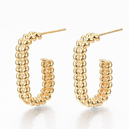 Honeyhandy Brass Half Hoop Earrings, Stud Earring, Oval, Nickel Free, Real 18K Gold Plated, 22x25.5mm, Pin: 0.7mm