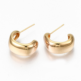 Honeyhandy Brass Half Hoop Earrings, Stud Earring, Semicircular, Nickel Free, Real 18K Gold Plated, 20~24x19~21x9.5mm, Pin: 0.7mm