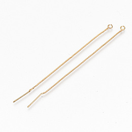 Honeyhandy Brass Stud Earring Findings, Ear Thread, with Loop, Nickel Free, Real 18K Gold Plated, 80~85x0.8mm, Hole: 1.8mm, Pin: 0.7mm