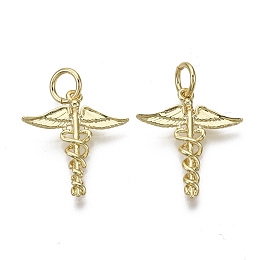 Honeyhandy Brass Pendants, with Jump Ring, Nickel Free, Wand with Wing, Real 18K Gold Plated, 17.5x15.5x2mm, Hole: 3mm