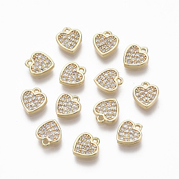 Honeyhandy Brass Micro Pave Clear Cubic Zirconia Charms, Nickel Free,  Heart, Real 18K Gold Plated, 7.5x7x1.5mm, Hole: 0.9mm