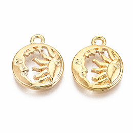 Honeyhandy Brass Pendants, Nickel Free, Sun & Moon & Star, Real 18K Gold Plated, 16x13x2mm, Hole: 1.6mm