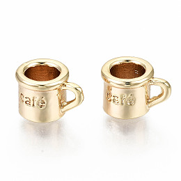 Honeyhandy Brass Charms, Nickel Free, Cup with Cafe, Real 18K Gold Plated, 6.5x10x7mm, Hole: 1x2mm