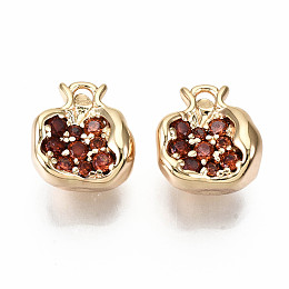 Honeyhandy Brass Micro Pave Chocolate Cubic Zirconia Charms, Nickel Free, Pomegranate Shape, Real 18K Gold Plated, 10.5x10x7mm, Hole: 1.4mm