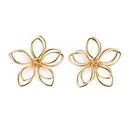 Honeyhandy Brass Wire Beads, Nickel Free, Flower, Real 18K Gold Plated, 1x1x1/4 inch(24x25x7mm)