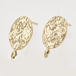 Honeyhandy Brass Stud Earring Findings, with Loop, Nickel Free, Oval, Real 18K Gold Plated, 16x8.5mm, Hole: 1.8mm, Pin: 0.8mm