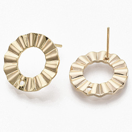 Honeyhandy Brass Stud Earring Findings, Real 18K Gold Plated, Nickel Free, Ring, 17.5x17.5mm, Hole: 1.2mm, Pin: 0.8mm