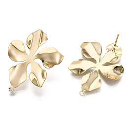 Honeyhandy Brass Stud Earring Findings, Nickel Free, Twist Flower, Real 18K Gold Plated, 29x24mm, Hole: 1.2mm, Pin: 0.8mm