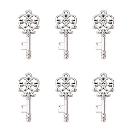 Honeyhandy Tibetan Style Alloy Pendants, Skeleton Key Alloy Pendants, Lead Free, Nickel Free and cadmium free, Antique Silver, 33x14x2mm, Hole: 2mm