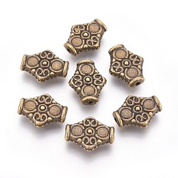 Honeyhandy Tibetan Style Alloy Beads, Rhombus, Cadmium Free & Nickel Free & Lead Free, Antique Bronze, 15x12.5x4.5mm, Hole: 1.5mm