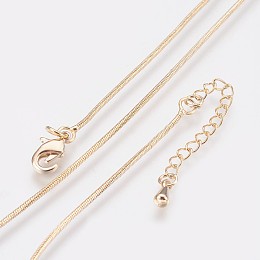 Honeyhandy Long-Lasting Plated Brass Snake Chain Necklaces, with Lobster Claw Clasp, Nickel Free, Real 18K Gold Plated, 18.1 inch (46cm), 1mm