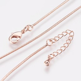 Honeyhandy Long-Lasting Plated Brass Snake Chain Necklaces, with Lobster Claw Clasp, Nickel Free, Real Rose Gold Plated, 18.1 inch (46cm), 1mm