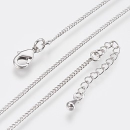 Honeyhandy Long-Lasting Plated Brass Curb Chain Necklaces, with Lobster Claw Clasp, Nickel Free, Real Platinum Plated, 18.1 inch (46cm), 1.2mm