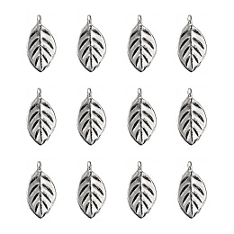 Honeyhandy Tibetan Style Alloy Pendants, Leaf, Cadmium Free & Nickel Free & Lead Free, Antique Silver, 16x8x1mm, Hole: 2mm.