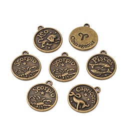 Honeyhandy Tibetan Style Alloy Pendants, Flat Round with Mixed Constellation/Zodiac Sign, Cadmium Free & Nickel Free & Lead Free, Antique Bronze, 20x17x2mm, Hole: 2mm, about 175pcs/500g