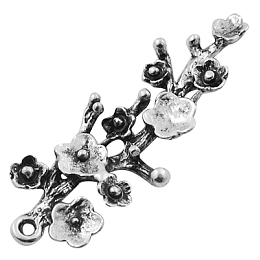 Honeyhandy Alloy Pendants, Flower/Plum Blossom, Antique Silver, Lead Free and Cadmium Free and Nickel Free, 42x19x2mm, Hole: 2mm