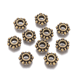 Honeyhandy Alloy European Beads, Flower, Nickel Free, Antique Bronze, 12x4mm, Hole: 5mm