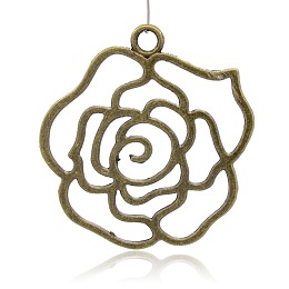 Honeyhandy Tibetan Style Filigree Alloy Rose Big Pendants, Nickel Free, Antique Bronze, 57x55x2mm, Hole: 5mm