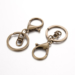 Honeyhandy Iron Split Key Rings Keychain Clasp Findings, with Alloy Lobster Claw Clasps and Swivel Clasps, Nickel Free, Antique Bronze, 66mm