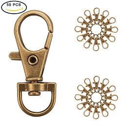 PandaHall Elite 50Pcs Antique Bronze Alloy Swivel Lobster Claw Clasps with Snap Hook Size 35x13mm