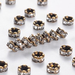 Honeyhandy Brass Rhinestone Spacer Beads, Grade AAA, Wavy Edge, Nickel Free, Antique Bronze Metal Color, Rondelle, Crystal, 4x2mm, Hole: 1mm